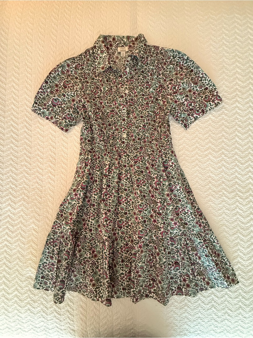 J. Crew Floral Button-Up Top - White, Pink & Green